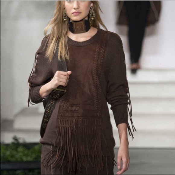 Ralph Lauren Purple Label Suede Fringe Sweater - Picture 1 of 16